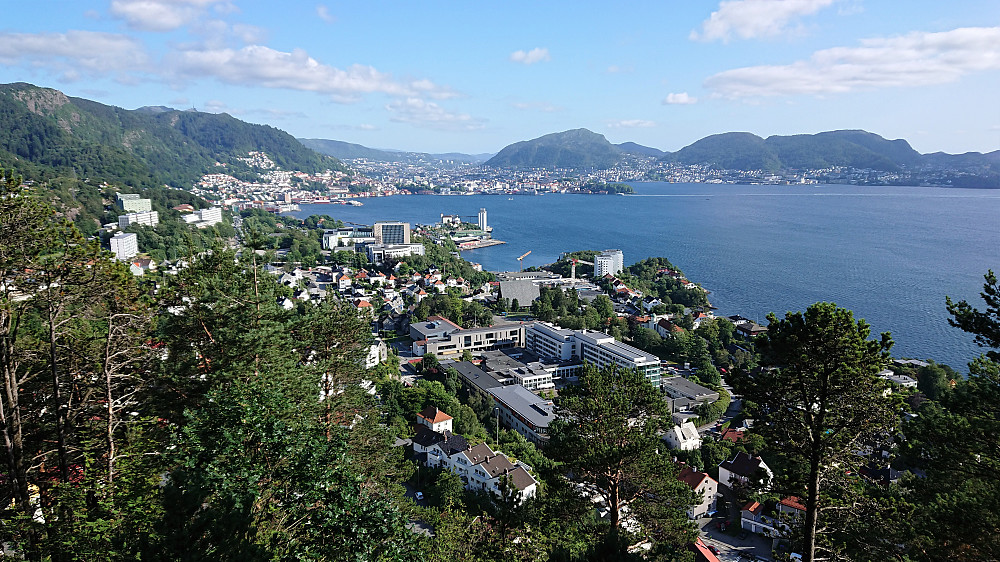 Towards the Bergen city center from the trig marker at Furukammen