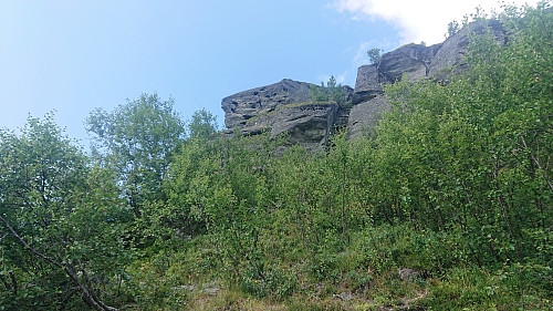 Looking up at Børesteinen from the trail