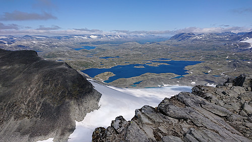 Towards Fannaråkbreen and Prestesteinsvatnet from the summit of Fannaråken