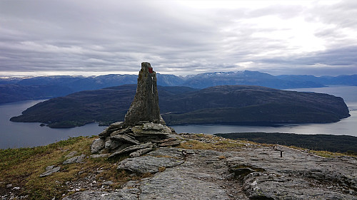 The trig marker at Nessteinen with Varaldsøy in the background