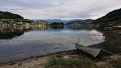 View from Norheimsund with Åsen to the right and Folgefonna in the background