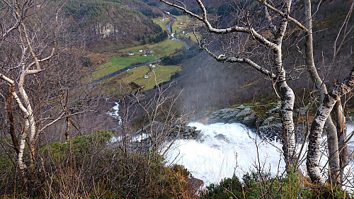 Looking down at Fjellfossen with Storemyr in the background