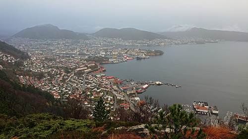 The Bergen city center from the trail in front of the cannon