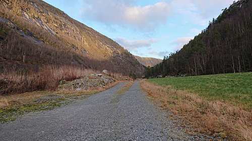 The gravel road on the east side of the river
