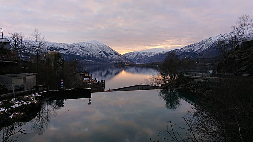 Sunset above the train station at Vaksdal with Hananipa to the left