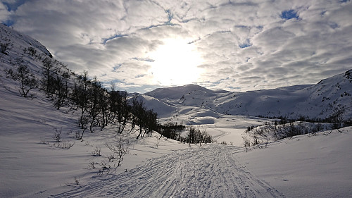 Looking back up at Småbrekkebukken with Moavatnet in the foreground