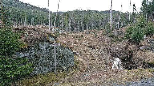 Trailhead for Svartevatnet from the gravel road east of Hatlesteinen