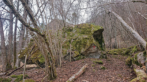 Large rock called Godfarsteinen next to the marked trail