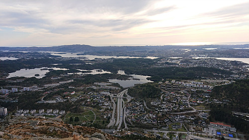 West/southwest from the summit with Pyttane/Liatårnet in the distance (left)