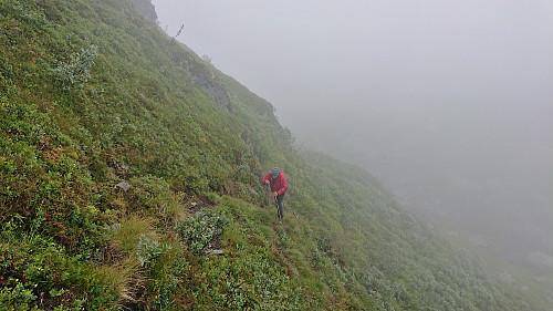 Looking back at Petter ascending the steep scrambling section