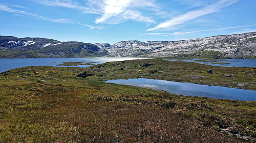 Across Nedsta Piksvatnet to Tvarafjellet and Volafjellet (just left and right of center)