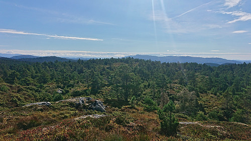 Towards the highest point from the trig marker with Stord in the background