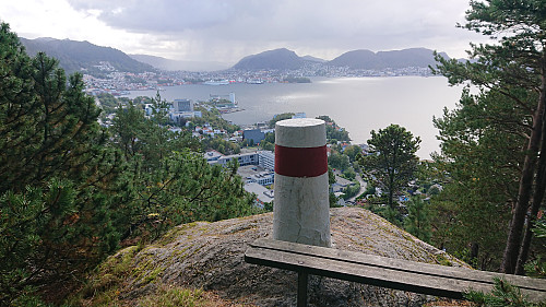 View towards the Bergen city center from the trig marker at Furukammen