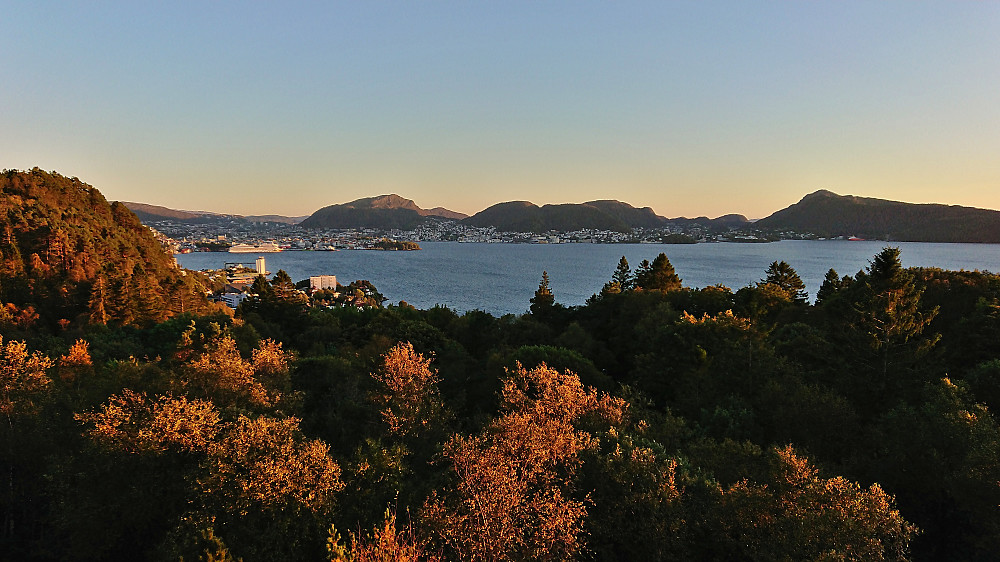 Towards the Bergen city center from above Hellen festning