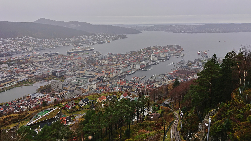 The Bergen city center from the upper station of Fløibanen