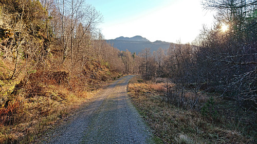 Descending along the gravel road from Alkleiv with Vesoldo in the background