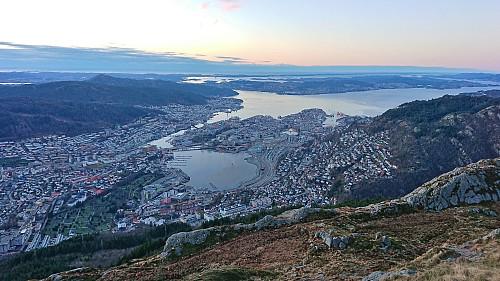 The Bergen city center from the top of Ulriksbanen
