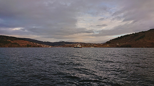 The ferry arriving at Breistein with Valestrand in the background