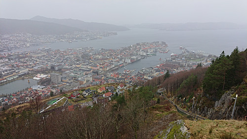 The Bergen city center from the upper station of Fløibanen