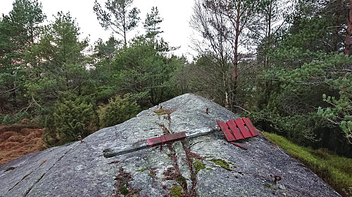 The trig marker at the summit of Rossafjellet
