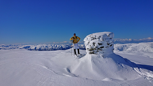 Endre at the summit cairn at Blåvasshorgi