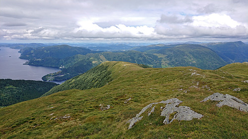 Looking down at Skylefonnstølen from Vossavardane NV
