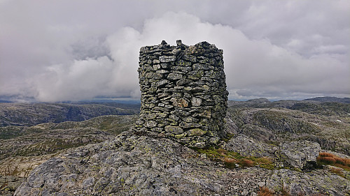 The impressive summit cairn at Eldhusfjellet