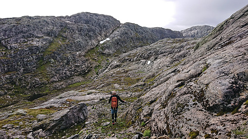 We ascended via the snow patch at the center
