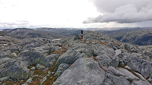 Looking back at the cairn from the highest point