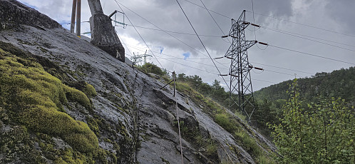 The steep part with a wire to hold on to for safety