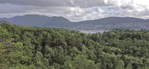 Eidsvåg from Hestaberget utsiktspunkt with the antenna at Rundemanen to the left