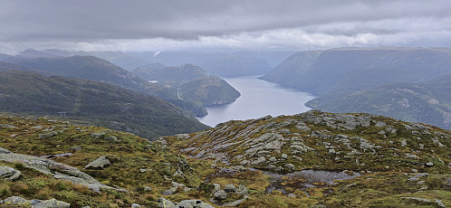 Masfjorden from the descent with Heinakken just left of the center