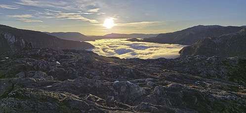 The summit of Jordalsnuten with the large cairn (and Petter) to the left