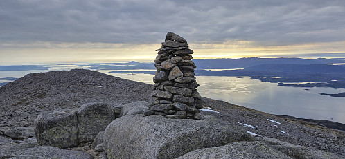 Large cairn near the summit with Stord in the background