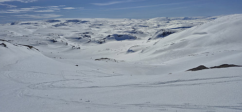 Descending from Vargabreen with Hardangerjøkulen in the background