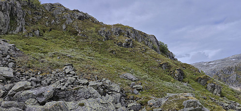 The final steepish ascent to north to the ridge