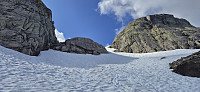 Looking back at the steep descent