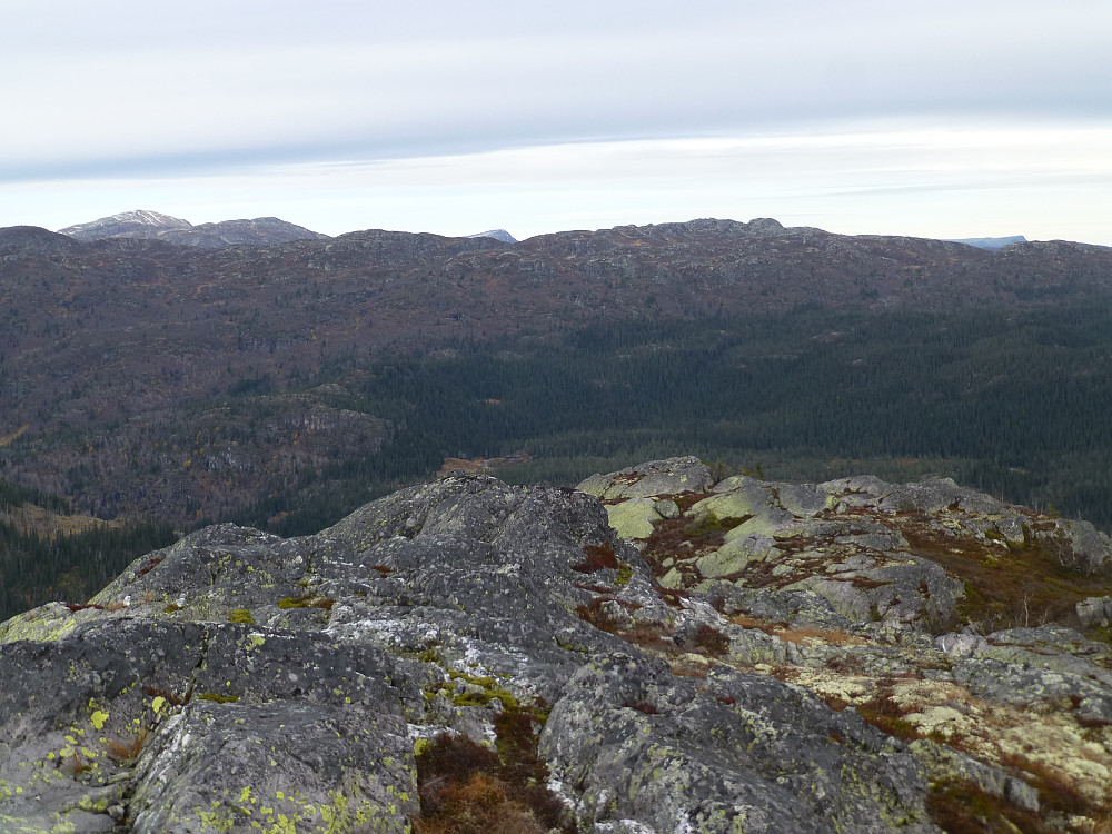 Utsikt mot Gryvlun, med Brattefjell, Vindeggen og et av Gaustaknea, helt i bakgrunnen. Et savn å ikke se Gaustatoppen.