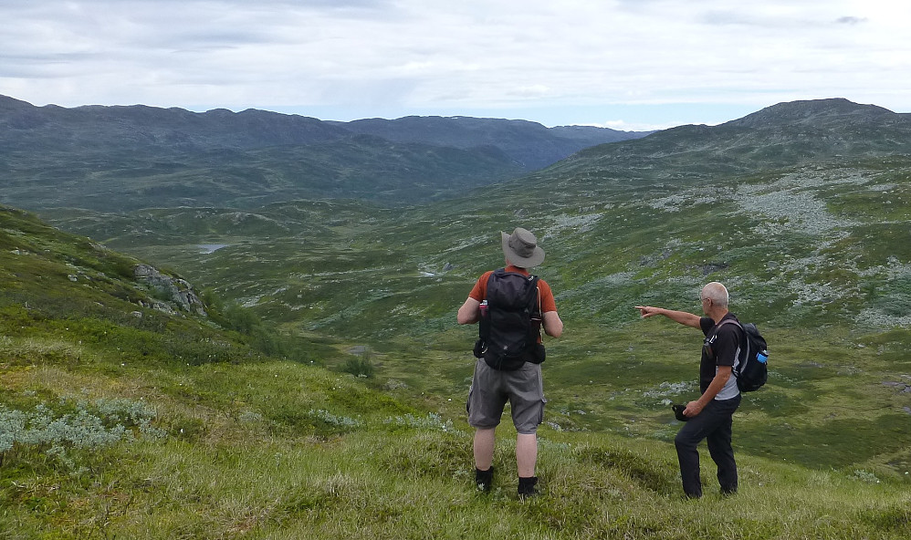 Her ser vi innover vidda og stien går videre ned til elva