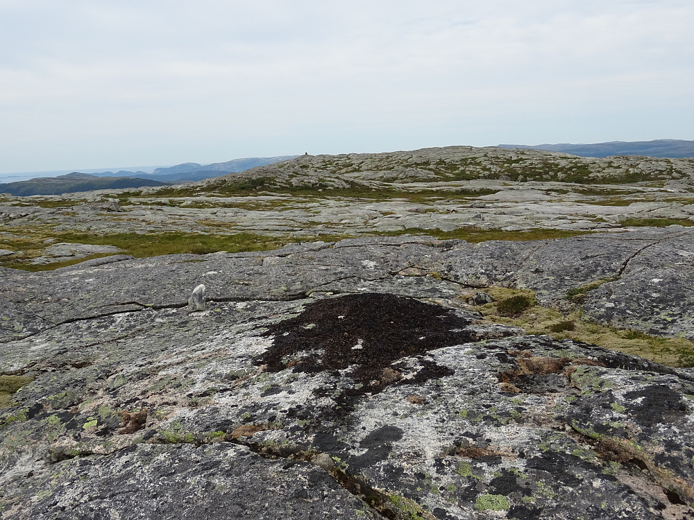 Den svarte flekken på Slættfjellet`s høyeste punkt. Ingen markering. Varden på vesttoppen synlig bak