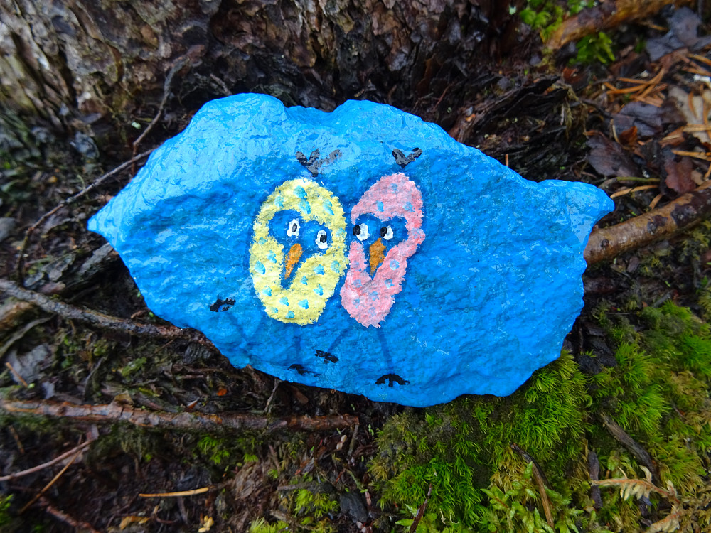 Artig tegning på stein langs stien