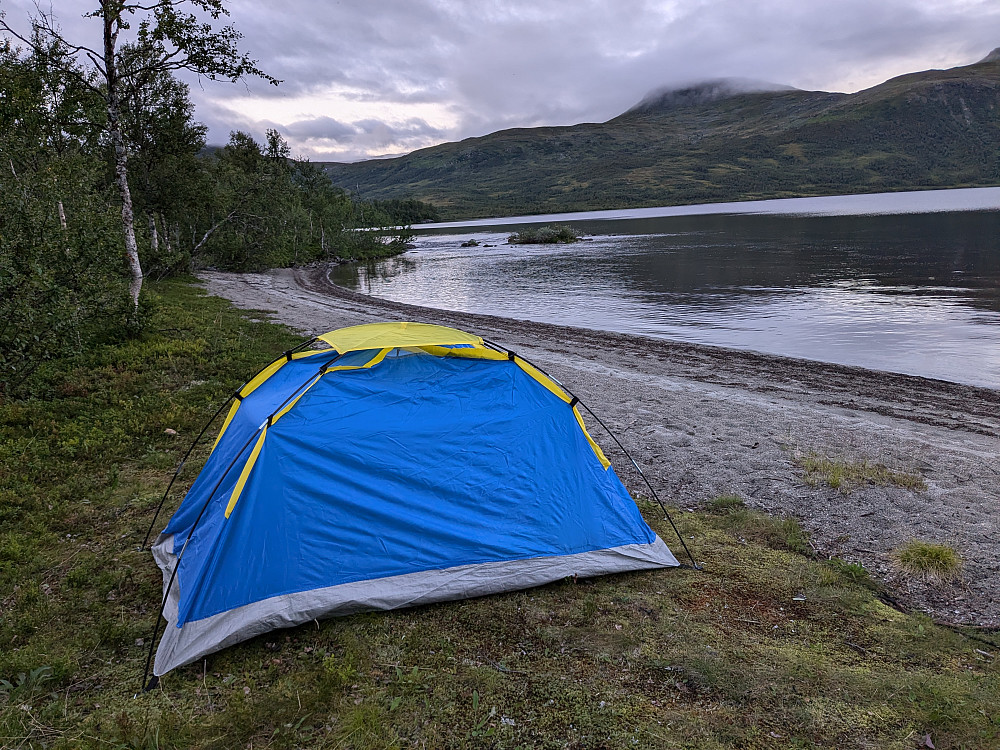 Og en flott teltplass på sandstranda på Orvatnet